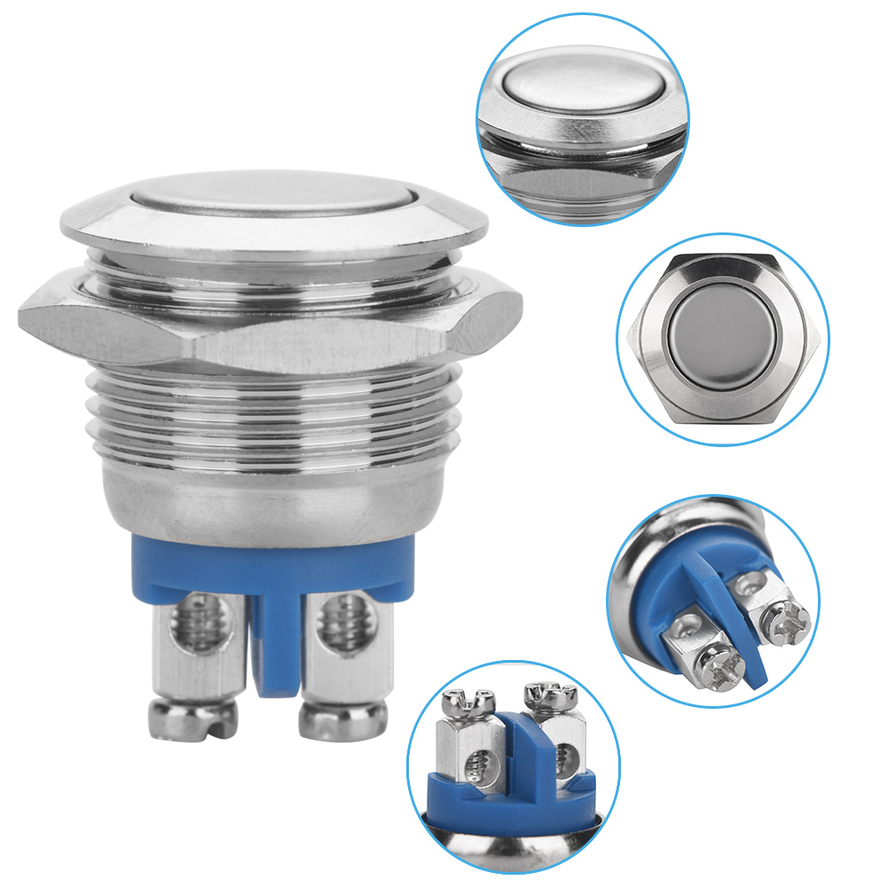5 Stück/set 16 Mm 250 V Wasserdichte 2-polige Mini-drucktaster Aus Metall (flachkopf)