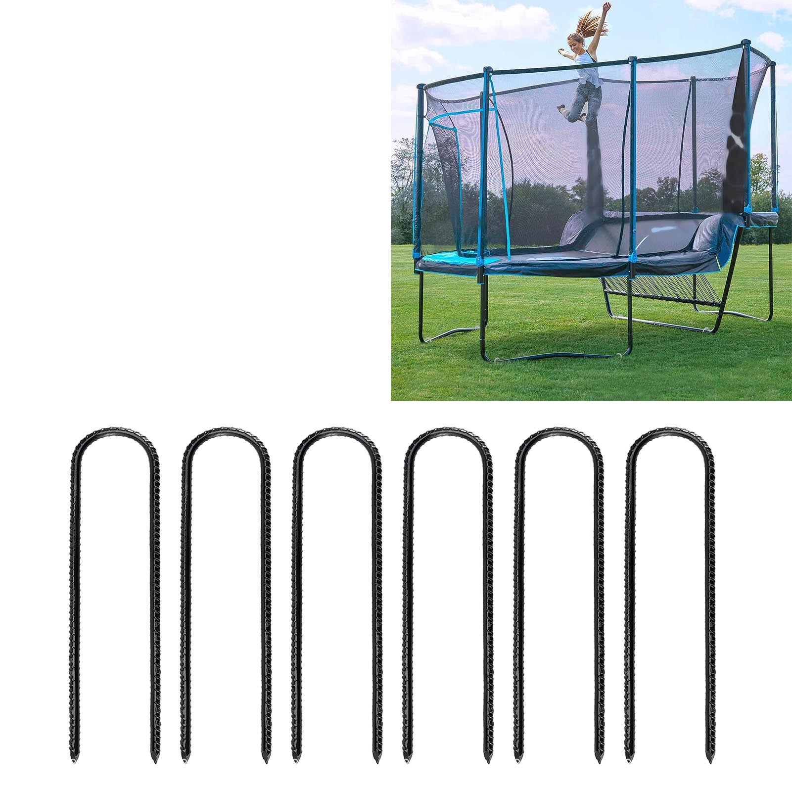 6 Stück Stahlbetonkeile, Zeltkeile, Gartenanker, U-förmig, Für Trampoline, Zelte, Schaukeln, 30 Cm, Schwarz