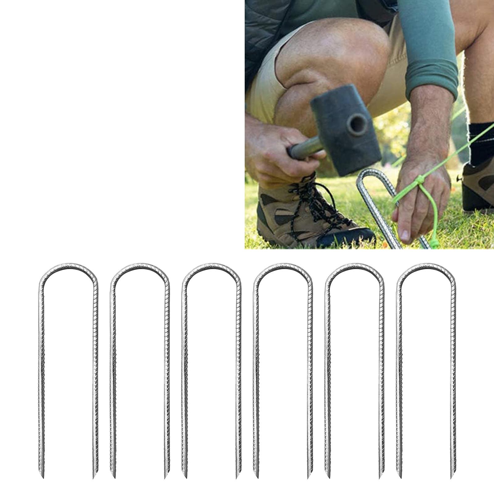 6 U-förmige Stahl-erdanker Für Trampoline, Zelte Und Schaukeln, 30 Cm, Silber