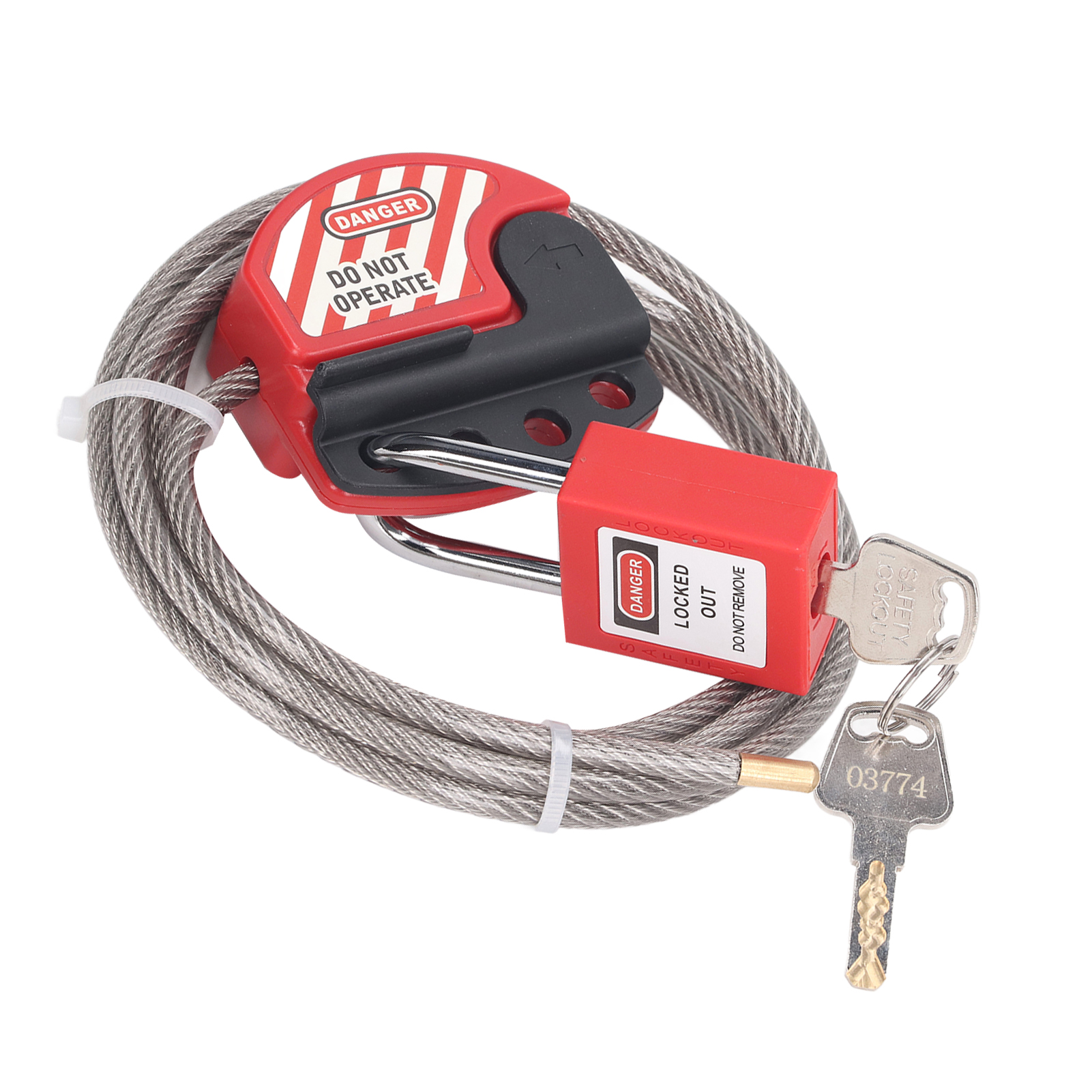 Sicherheitsschloss-set, Bestehend Aus Einem Verstellbaren Edelstahl-kabelschloss Und Einem 38-mm-sperrschloss (lockout/tagout), Inklusive 2 Schlüsseln