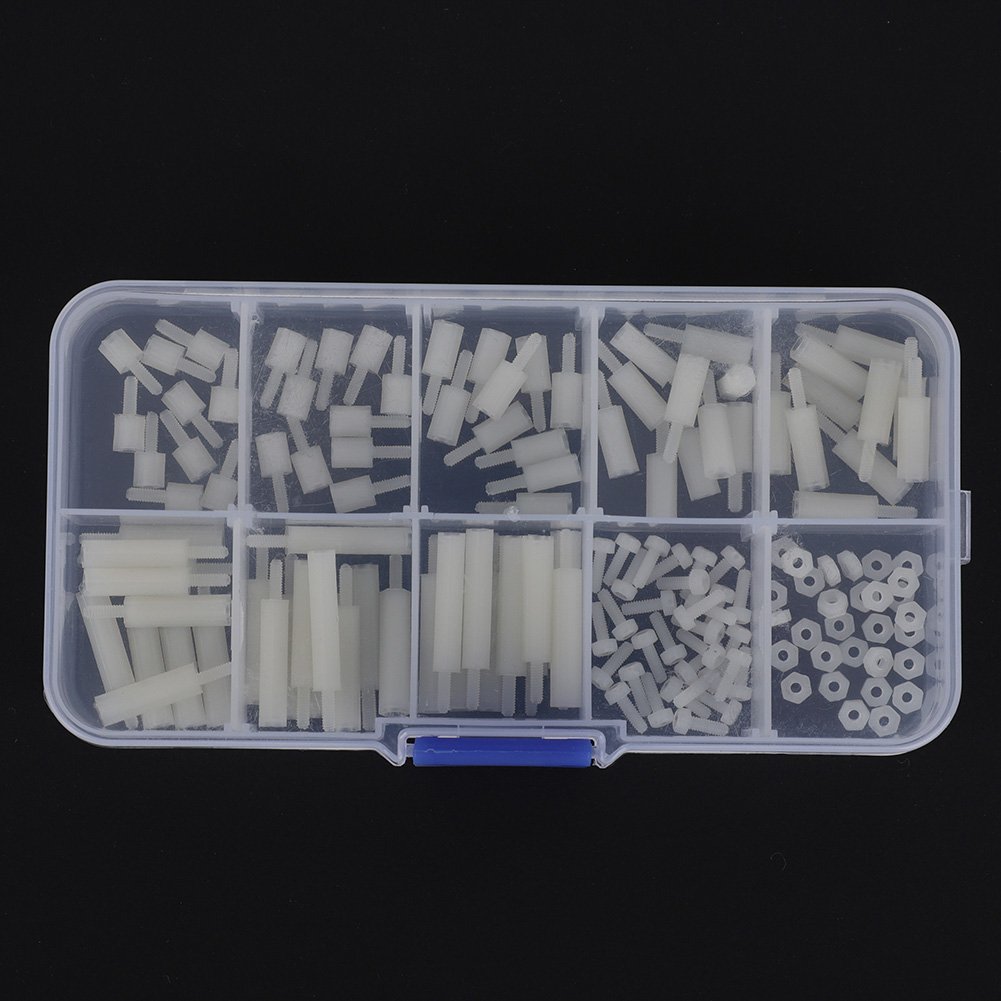 140-teilige Schachtel Mit M2-nylon-rundkopf-kreuzschlitzschrauben, Sechskantmuttern, Außengewinde, Innengewinde, Distanzstück-sortiment (weiß)