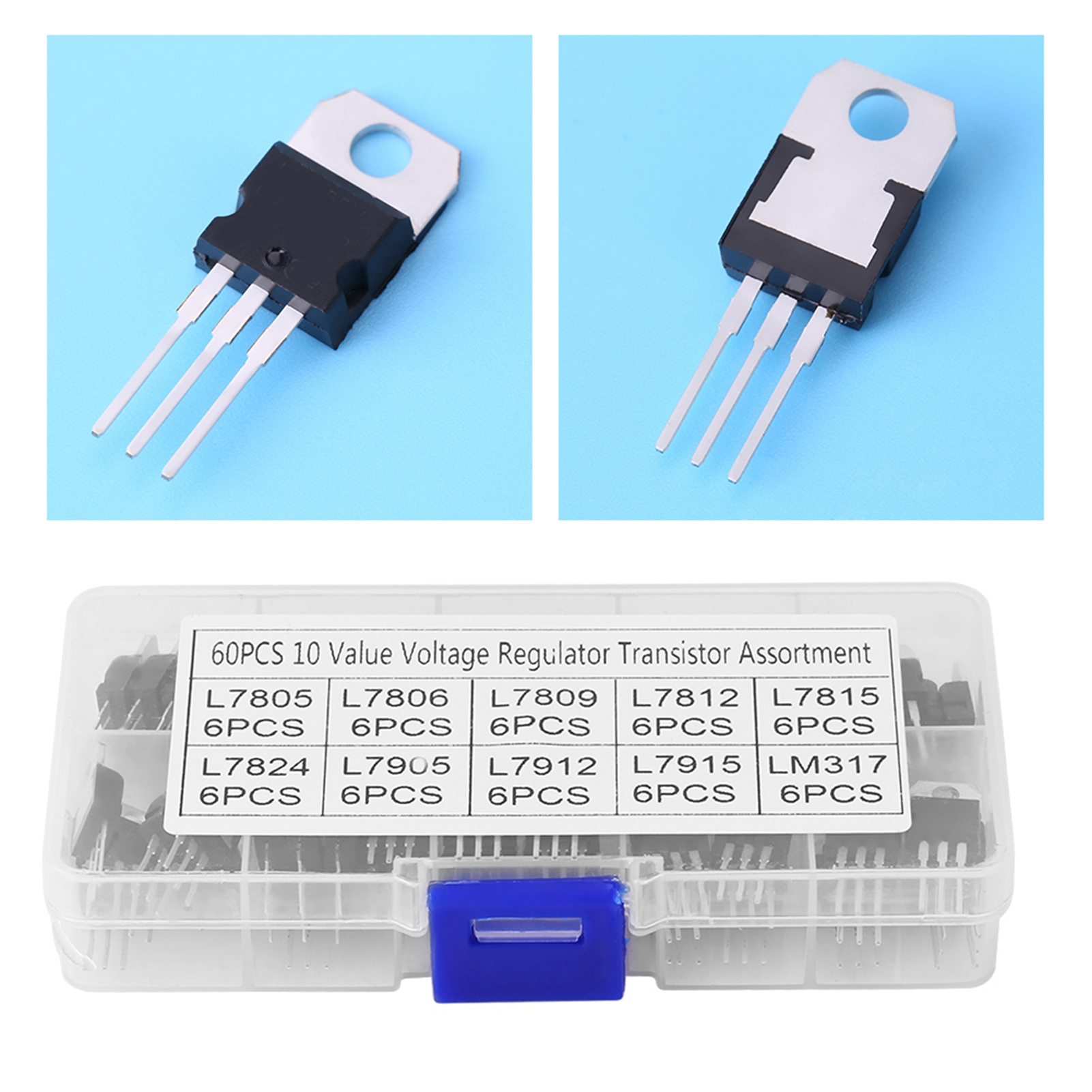 60-teiliges Transistor-sortiment (10 Werte) L7805cv Lm317t Mit Aufbewahrungsbox