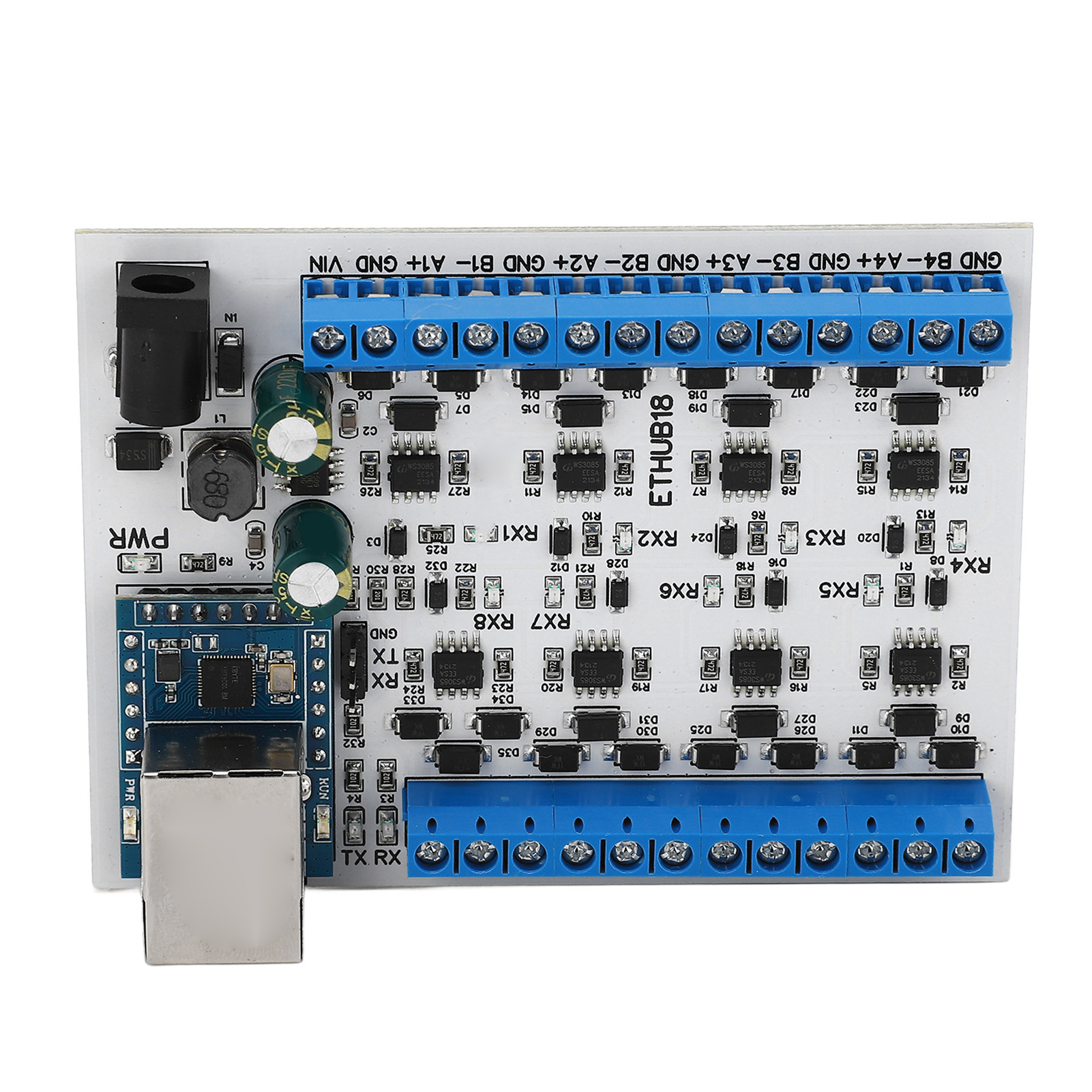 Rj45-8-rs485-hub-konverter Mit Tvs-überspannungsschutz, 115200-bps-hubkarte Für Sicherheitsüberwachung, Dc7-30v-hubmodul