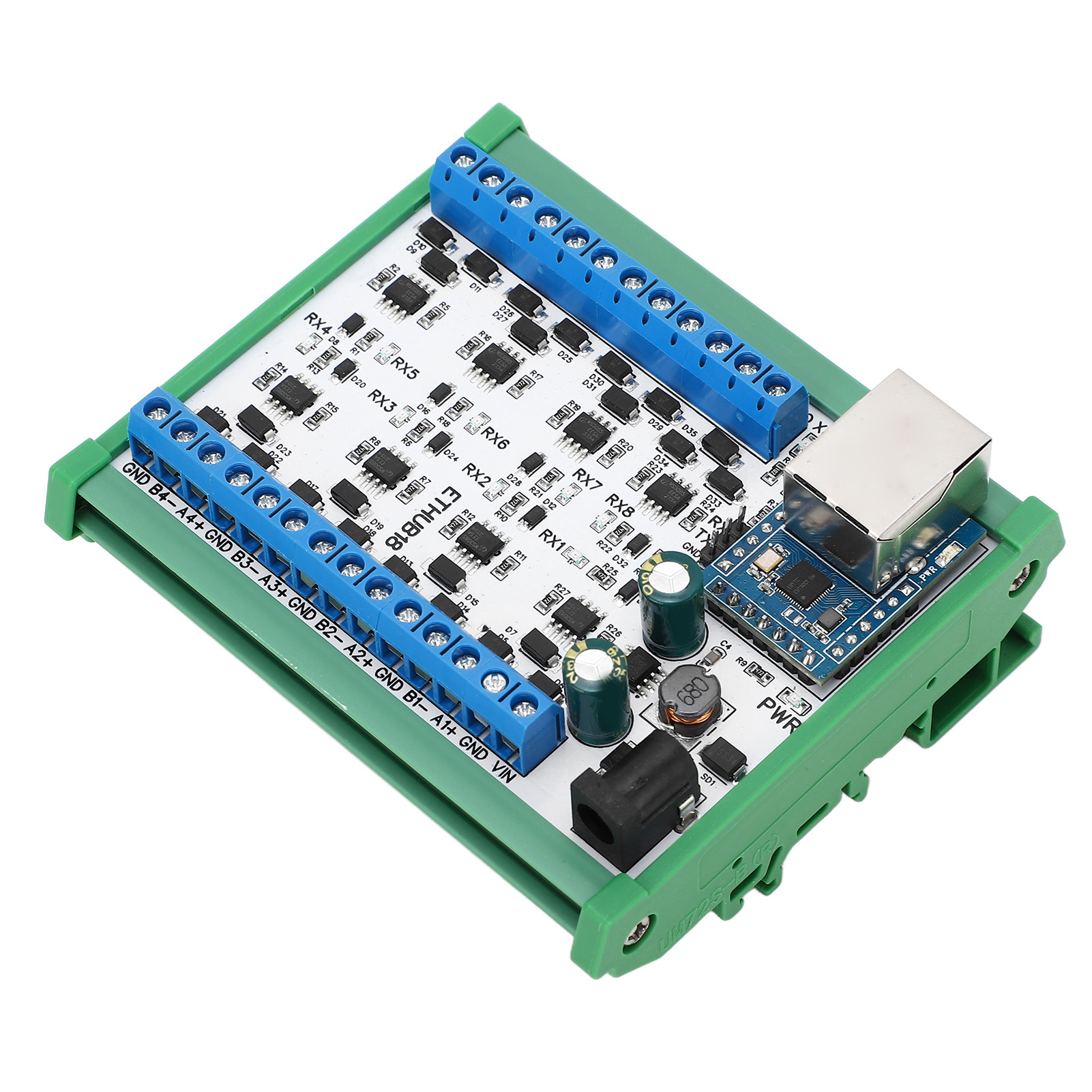 Rj45-8-rs485-hub-konverter Mit Tvs-überspannungsschutz, 115200-bps-hubplatine Für Sicherheitsüberwachung, Dc-7-30-v-hubmodul Mit Gehäuse