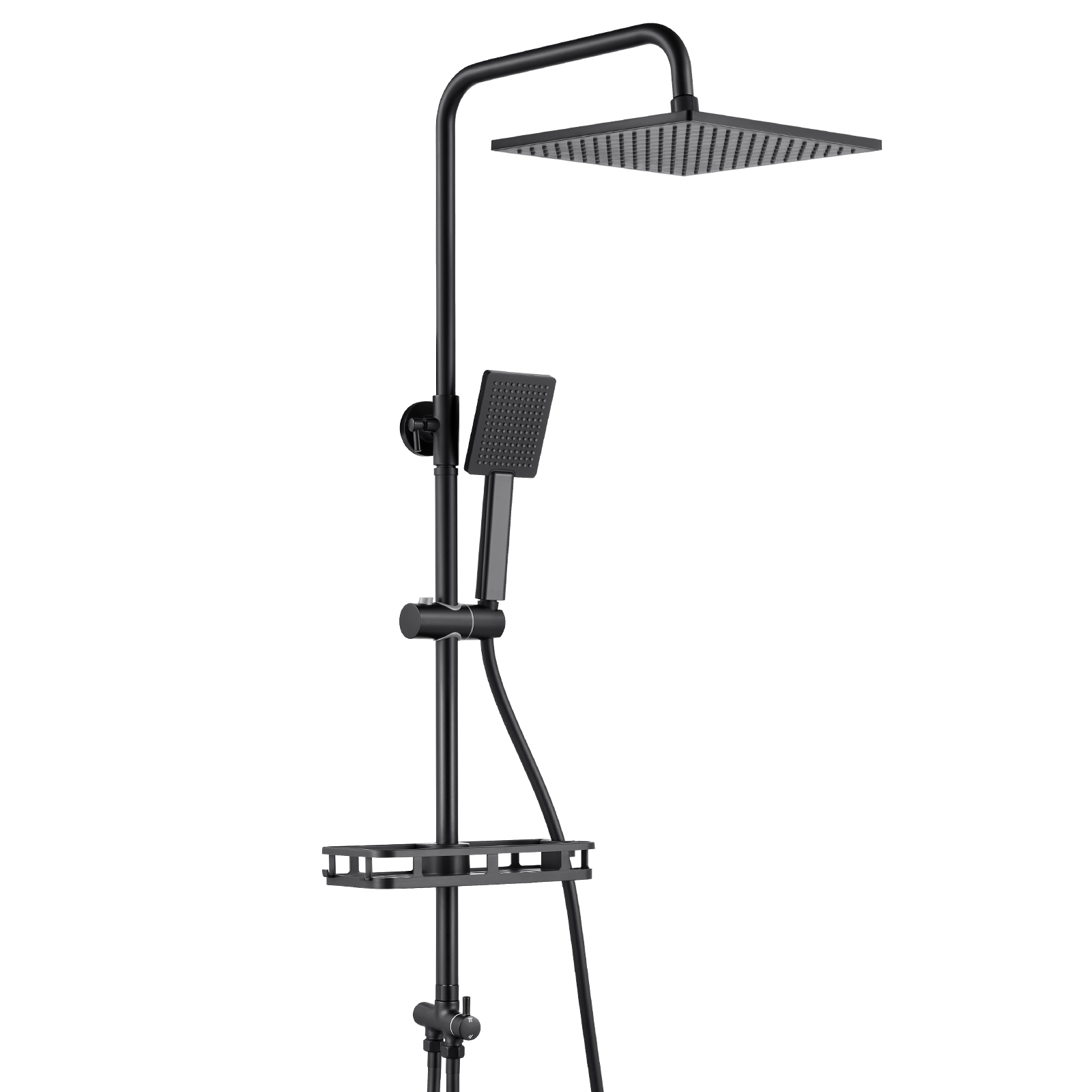 Auralum Max Edelstahl Duschset Regendusche Duschsystem Mit Ablage Eckig Duschkopf , Regenduschen-set Mit Duschablage,chrom, Schwarz