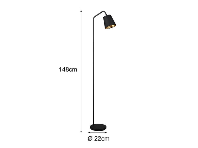 Meinewunschleuchte - Stehleuchte Spot schwenkbar, Metall & Stoffschirm Schwarz/Gold, Höhe 148cm