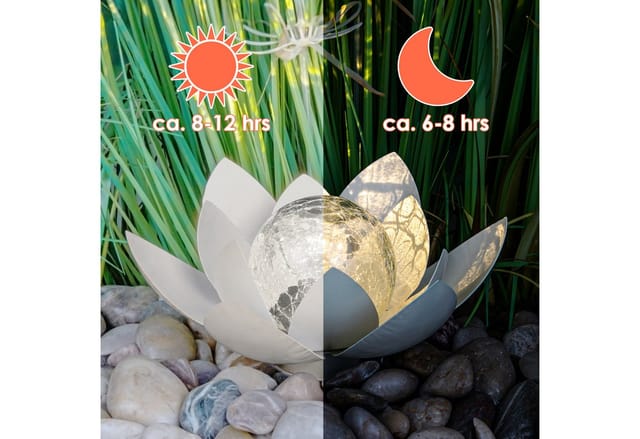 LED Solar Lotusblüte mit Crackleglas Kugel - 25 x 11 cm - Deko Kugelleuchte für den Garten - Outdoor Gartenkugel Dekoleuchte Lotus Solarlampe