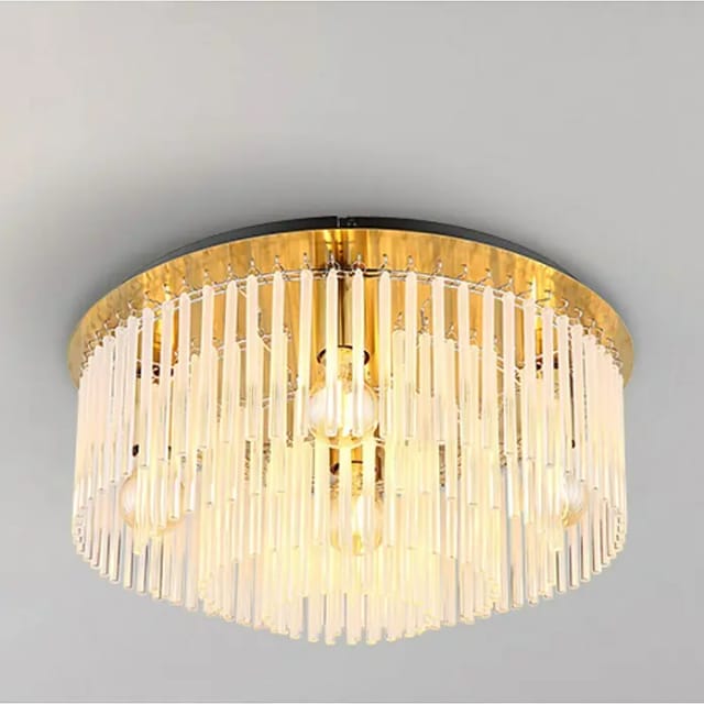 Deckenleuchte Deckenlampe Wohnzimmerlampe Metall Gold Glasstäbe d 25 cm