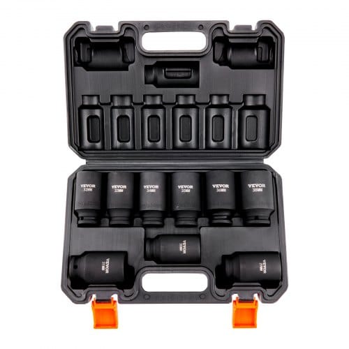 Vevor 1/2 Zoll Steckschlüsselsatz Cr-v-legierter Stahl 9-tlg Steckschlüssel Satz 29-38 Mm Tiefe Stecknüsse Schlagschrauber, Hrc 42-48 Steckschlüssel Inkl Werkzeugkoffer, Metrisch Schraubenausdreher