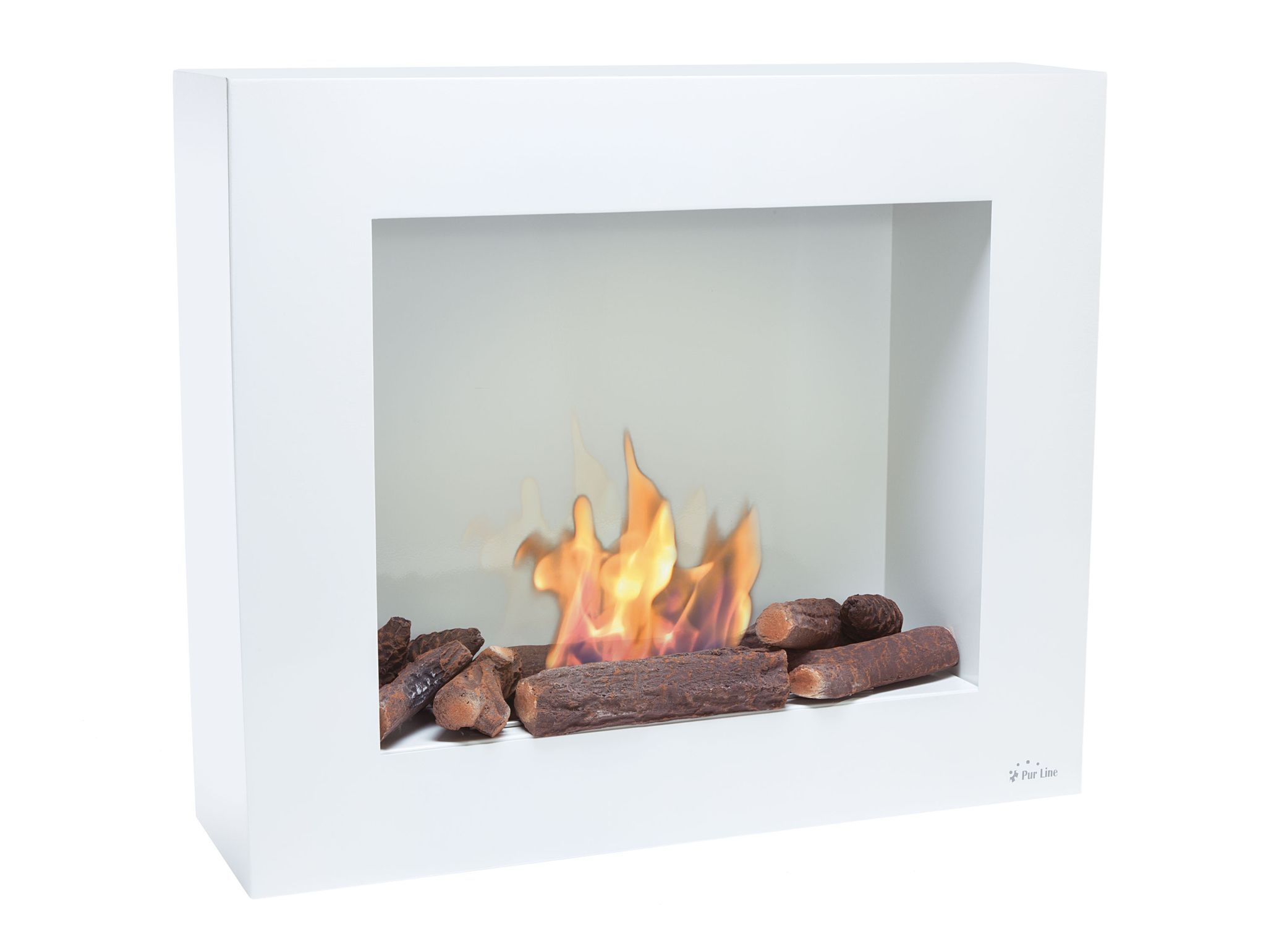 Purline - Bioethanol-wand/-bodenkamin Weiße Farbe Mit Holz-kit, Trichter Und Krug