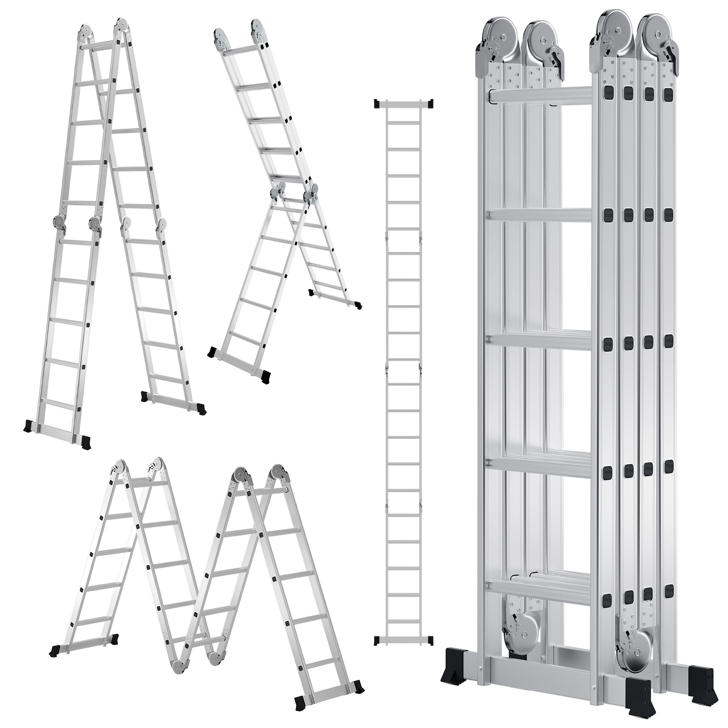Randaco Aluminium Mehrzweckleiter 7in1 4x5 Stufen, Ca. 580cm / 5.8m, Klappbare Gelenkleiter Für Haus & Werkstatt, Anlegeleiter, Max. Belastbarkeit 150 Kg