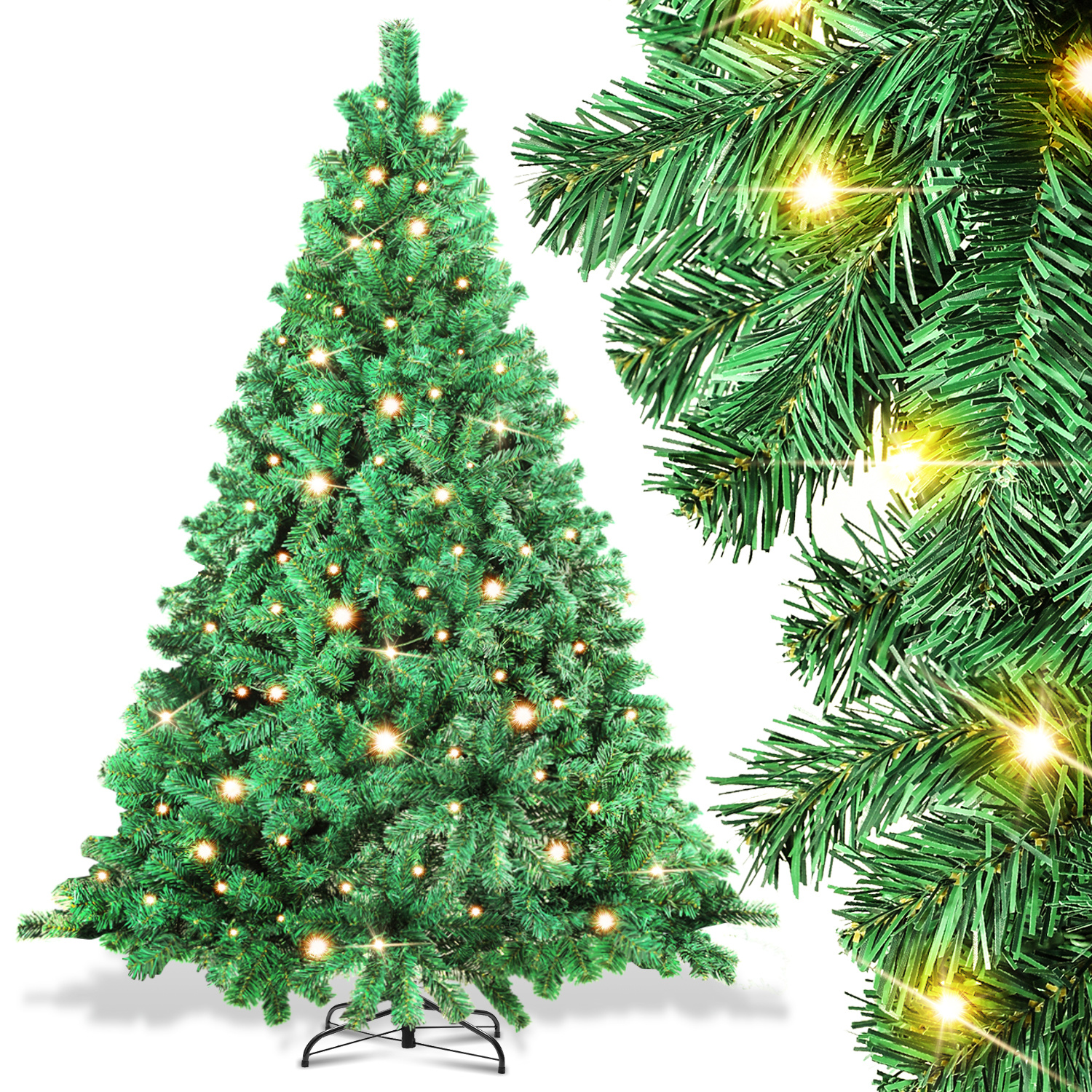 Randaco 210cm Künstlicher Weihnachtsbaum Mit Led-beleuchtung 400 Leds Warmweiß Inkl. Metallfuß Mit 1200 Spitzen Christbaum Tannenbaum Pvc Grün