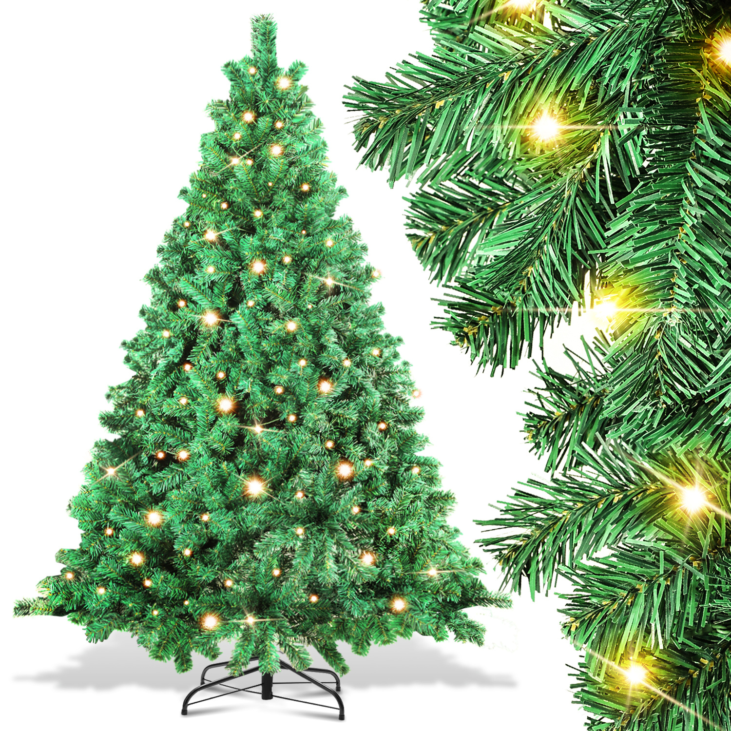 Randaco 180cm Künstlicher Weihnachtsbaum Mit Led-beleuchtung 250 Leds Warmweiß Inkl. Metallfuß Mit 860 Spitzen Christbaum Tannenbaum Pvc Grün