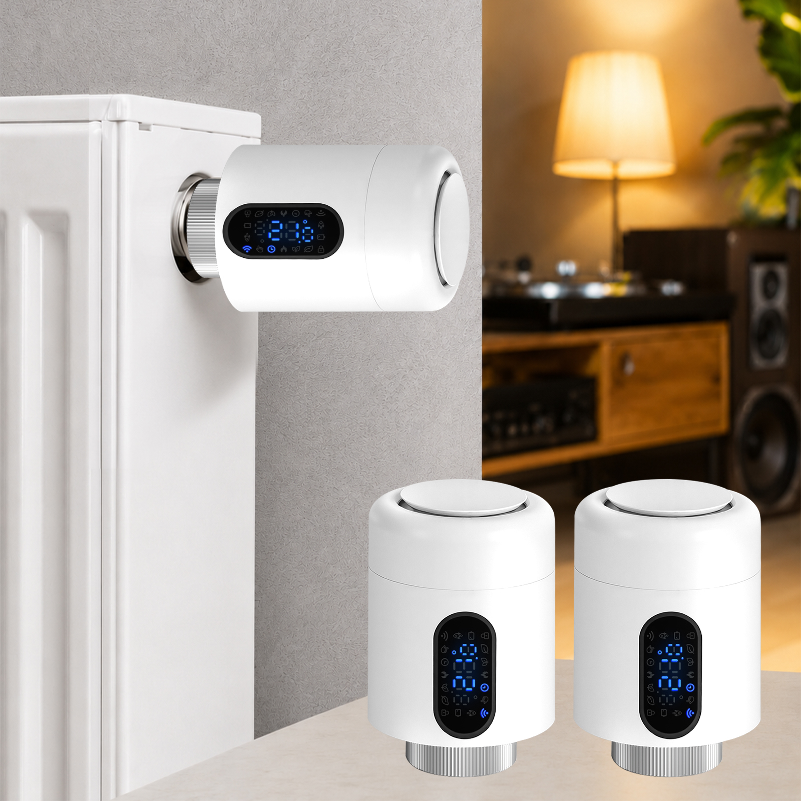 Randaco Smartes Heizkörperthermostat Wifi, App-steuerung, Smart Life/tuya, 7 Ventiladapter Je Thermostat, Weiß, 2er-set