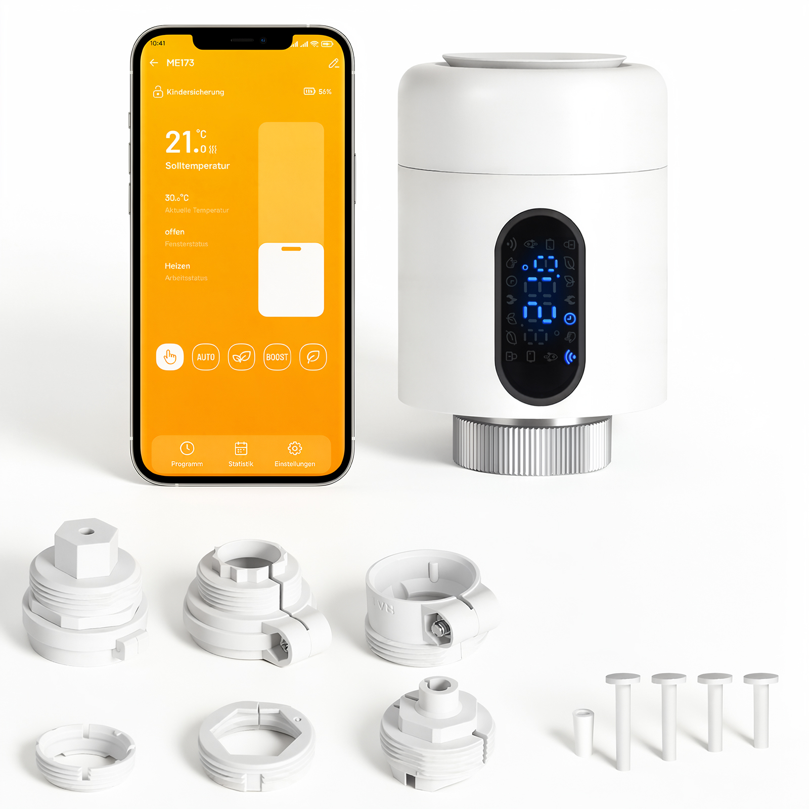 Randaco Smartes Heizkörperthermostat Wifi, App-steuerung, Smart Life/tuya, 7 Ventiladapter Je Thermostat, Weiß, 1 Stück