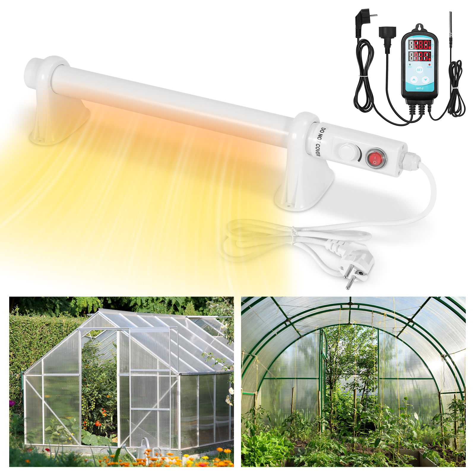 Randaco Gewächshausheizung 55w, Rohrheizung 500 Mm Mit Thermostat 0–90 °c, Weiß