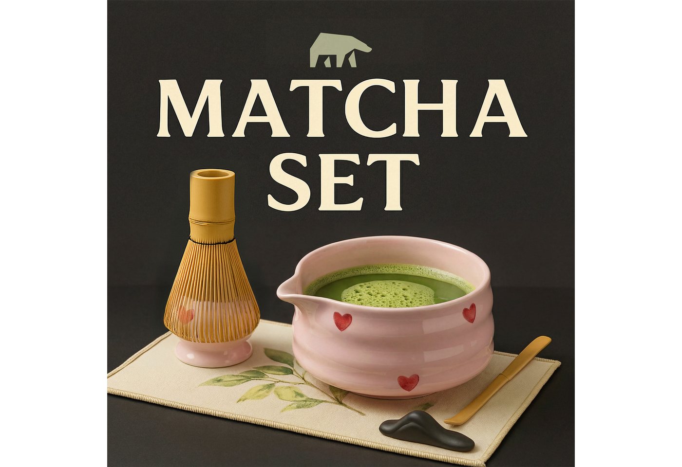 Roxlin Matcha Set (7-teilig) Keramik, Bambus-besen, Schale & Zubehör - Herz