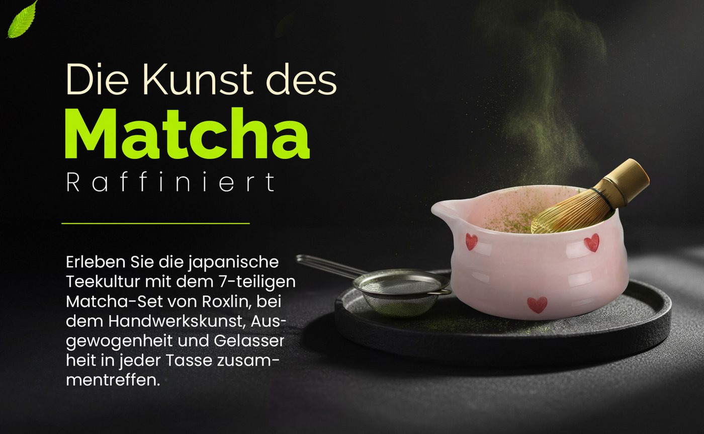 Roxlin Matcha Set (7-teilig) Keramik, Bambus-besen, Schale & Zubehör - Herz Bild 2