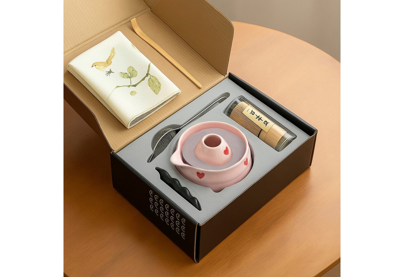 Roxlin Matcha Set (7-teilig) Keramik, Bambus-besen, Schale & Zubehör - Herz Bild 3