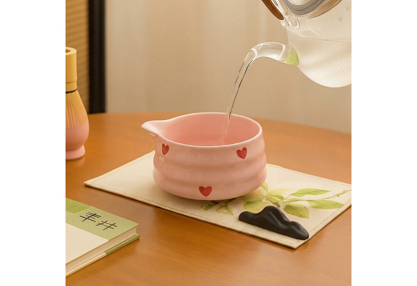 Roxlin Matcha Set (7-teilig) Keramik, Bambus-besen, Schale & Zubehör - Herz Bild 5