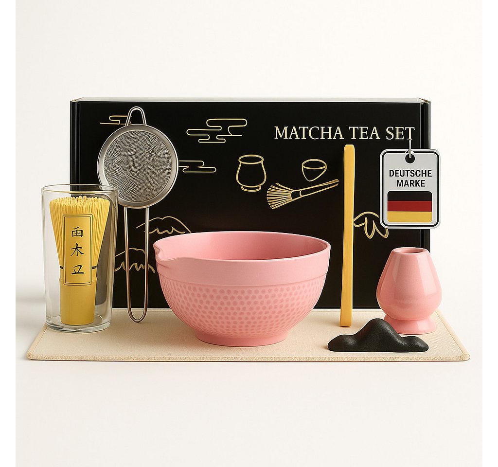Roxlin Matcha Set (7-teilig) Keramik, Bambus-besen, Schale & Zubehör - Rosa
