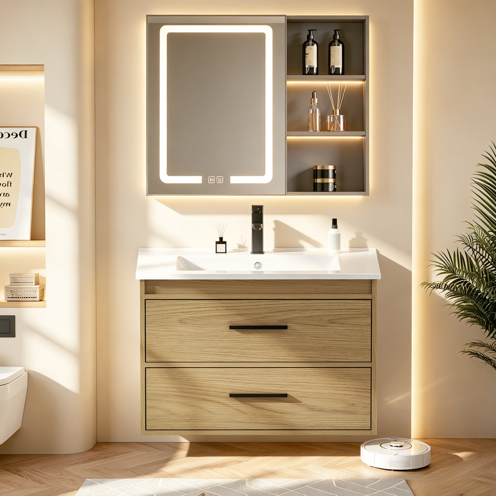Badezimmerschrank Hell Eiche – Aus Mdf, Mit 2 Schubladen, Der 75 Cm, Hergestellt Aus Hochwertiger, Das Hauptmerkmal Dieses