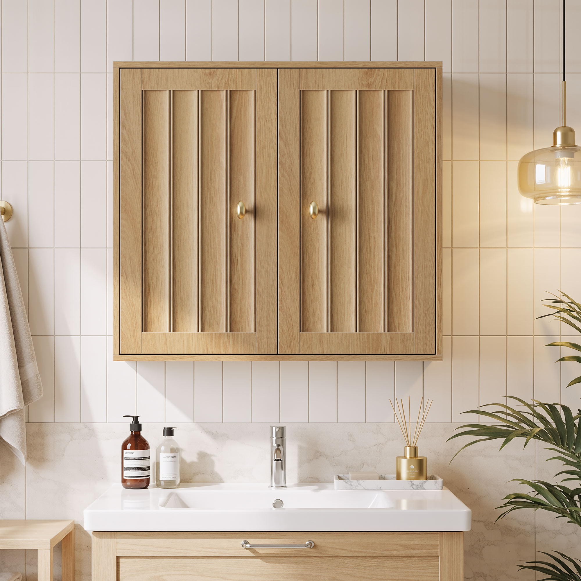 Wandmontierter Badezimmerschrank – 8,7 Kg, Aus Spanplatte, Eiche, Ideal Für Kleine Badezimmer – 61,5×20×56 Cm – Toiletten Und Flure