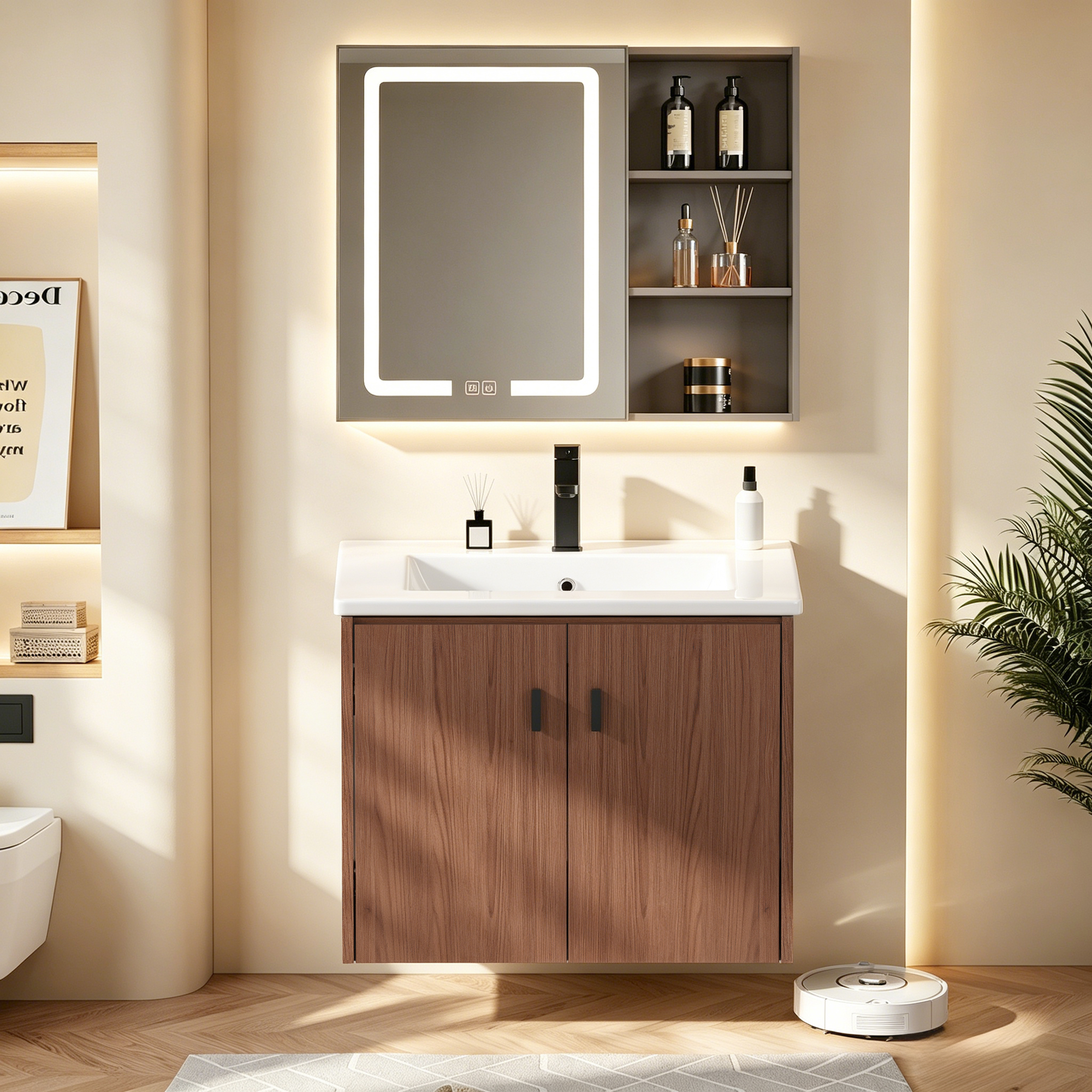 Badezimmerschrank In Rotbraun, Reichhaltiger Stauraumschrank - 2 – Aus Mdf, Der 60 Cm, Hergestellt Aus Hochwertiger, Das Besondere Dieses