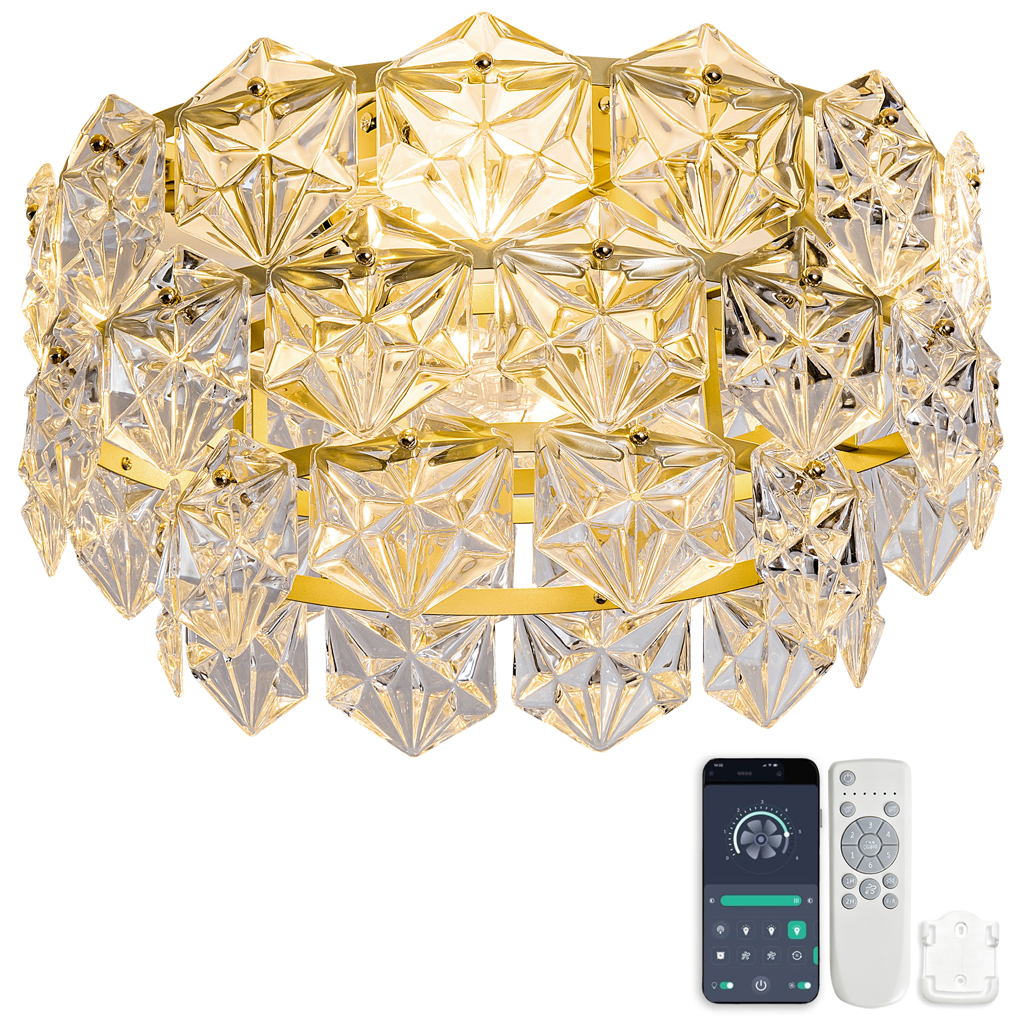 19-zoll-deckenventilator – 4 Kg, Aus Metall, Der Mattgoldene Metallrahmen, Unterstützt Die Duale – 50×50×29,5 Cm – Die Leuchte Enthält