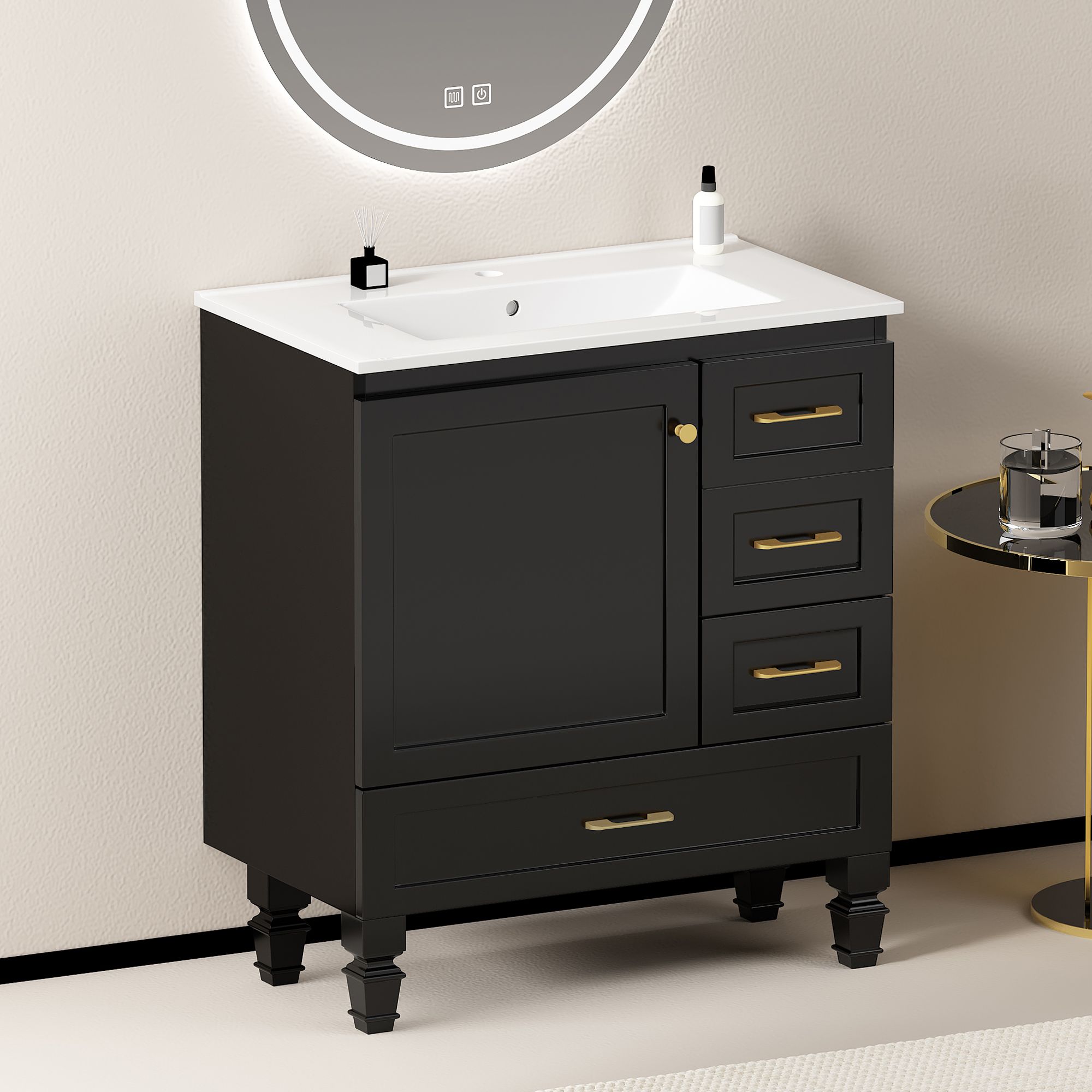 Badezimmerschrank In Schwarz. Reichhaltiger Stauraumschrank - 1 – Der 75 Cm Badezimmerschrank In Schwarz Ist Eine, Hergestellt Aus Hochwertiger Schwarzer Oberfläche, In Kleine Bis Mittlere Badezimmer