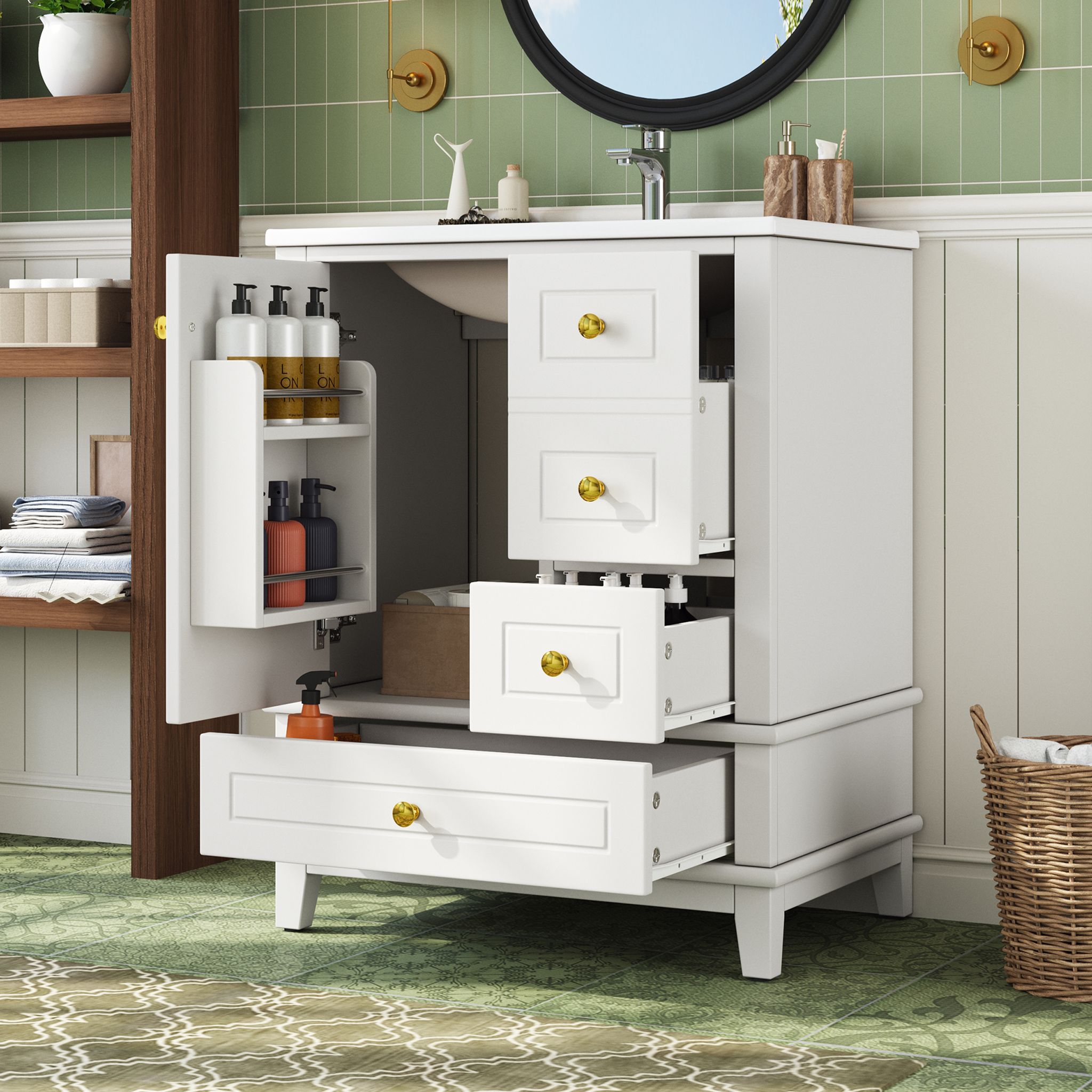 Freistehender Badezimmerschrank Weiß Lackiert – Wasserhahn Nicht Inkl, 33,5 Kg, Aus Mdf, Vielseitige Stauraumlösungen – 61×47×86 Cm – Edles Design In