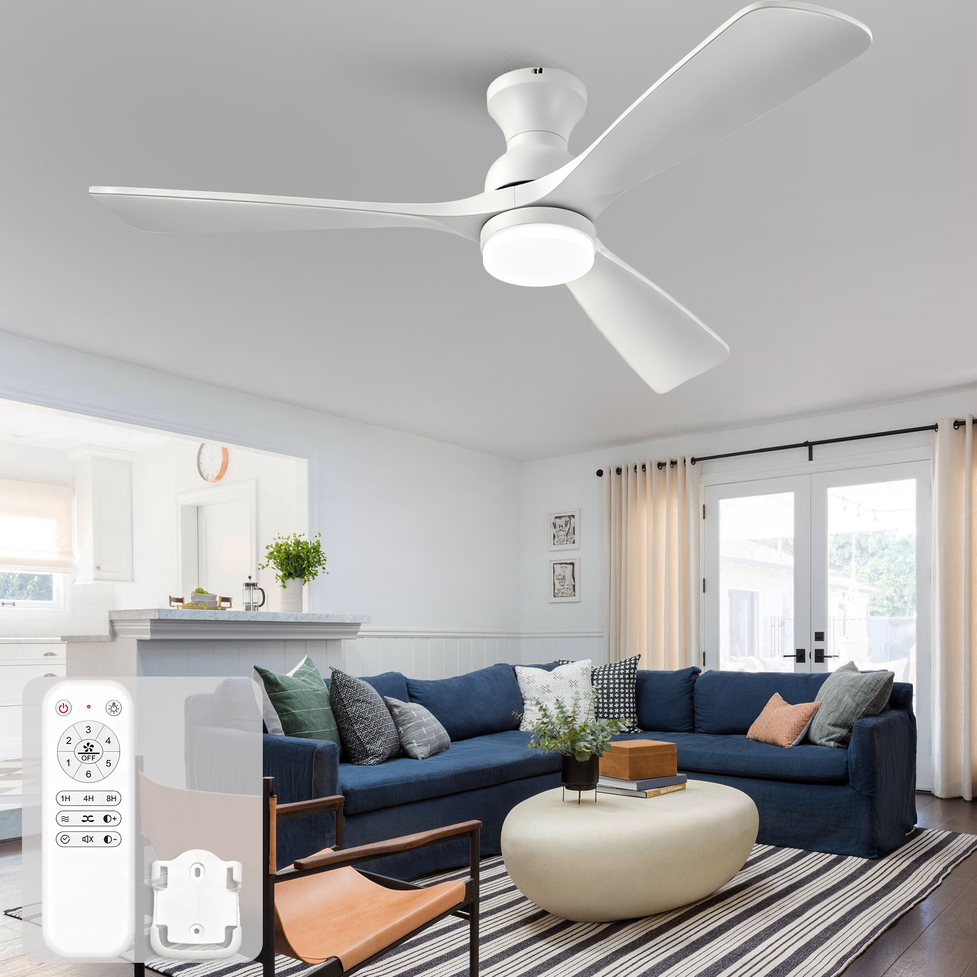 52-zoll-deckenventilator – 3,8 Kg, Aus Metall, Ausgestattet Mit Drei, In Der Mitte, Die Windstärke Lässt – 132×132×28,5 Cm – Für Schlafzimmer