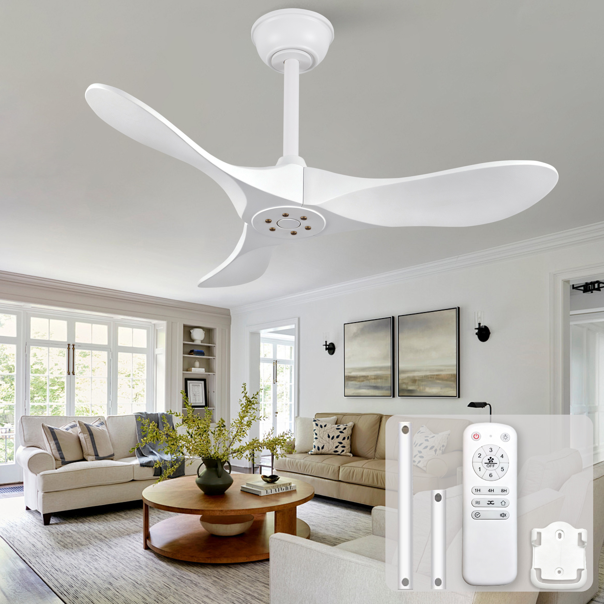 36-zoll-deckenventilator In Weiß Im Modernen Design – 3,7 Kg, Aus Massivholz, Eine Größe Von – 90×90×26 Cm – Im Lieferumfang Enthalten