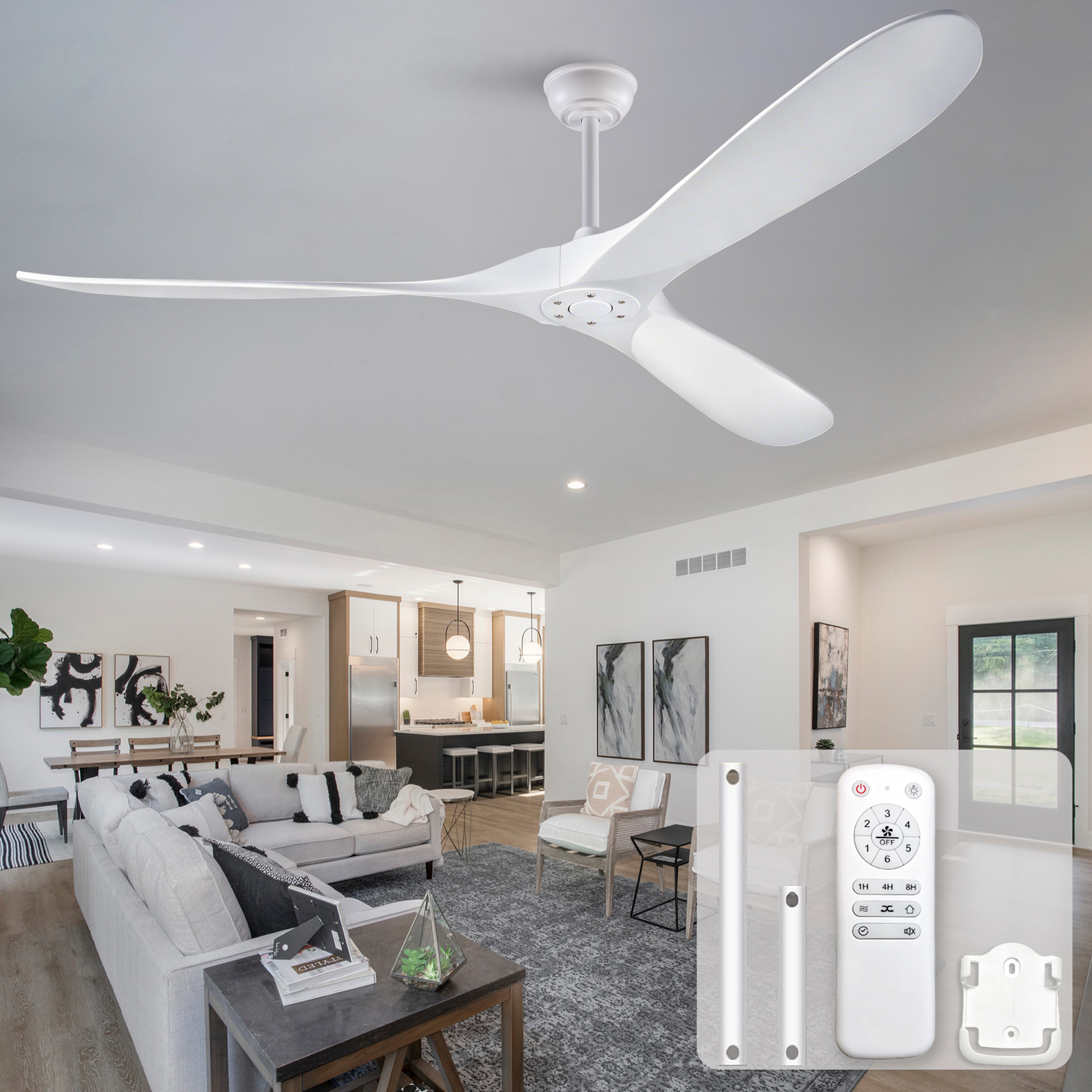 70-zoll-deckenventilator In Weiß Im Modernen Design – Ohne Beleuchtung, 6,1 Kg, Aus Metall, Eine Größe Von – 176×176×30 Cm – Im Lieferumfang Enthalten
