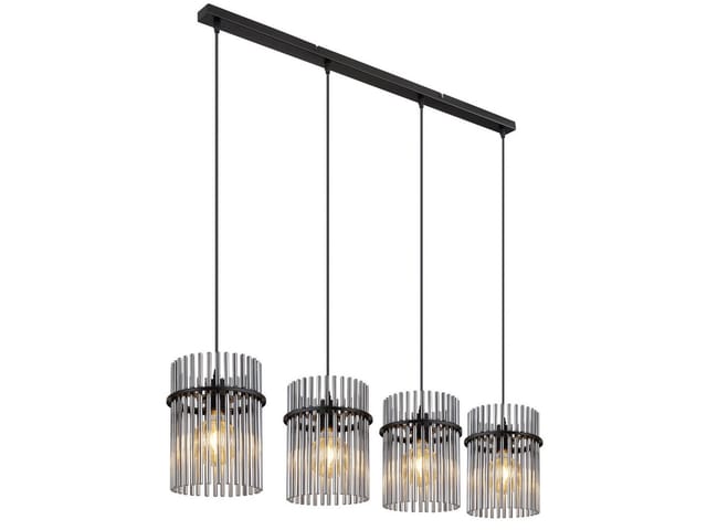 Led Pendelleuchte 4-flammig mit Rauchglas Stäben, Breite 110cm