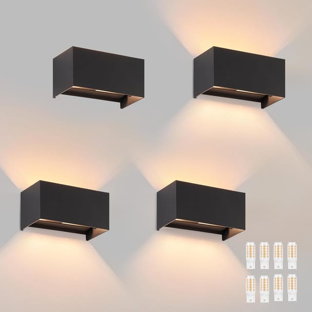 Gbly Led Wandleuchte Innen Wandlampe - 4er Außenwandleuchten Schwarz Wandbeleuchtung Aussen Aussenlampe Up Down Ip65 Ausenbeleutung 3000k Warmweiß Außenleuchte G9 Für Hauswand Treppenhaus Flur