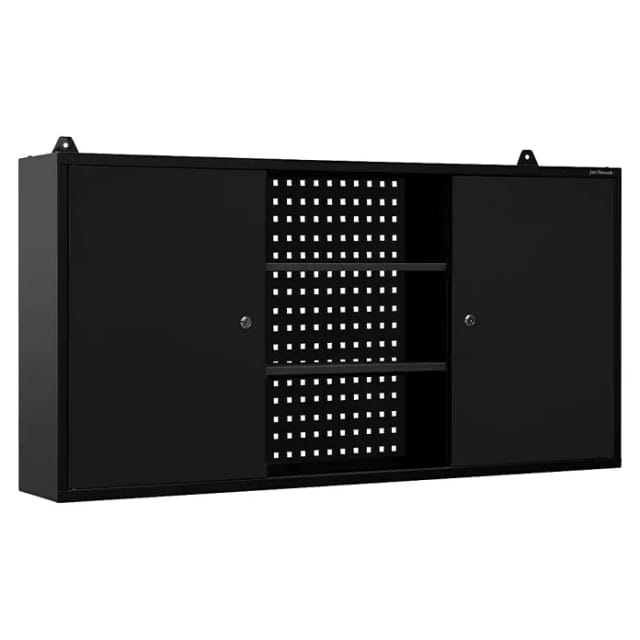 Jan Nowak Hängeschrank Werkzeugschrank Werkstattschrank Metallschrank Lochwand 2 verstellbare Fachböden 2 Fächer 120 cm x 60 cm x 20 cm (Schwarz)