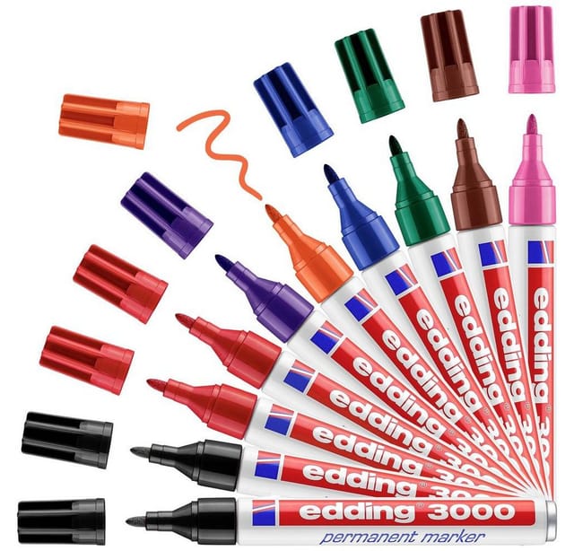 4-3000-10999 Permanentmarker Schwarz, Rot, Blau, Grün, Orange, Braun, Violett, Rosa wasserfe - Edding