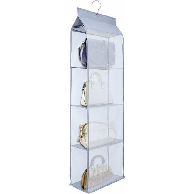 Handtaschen-Aufbewahrungsregal, 4 Fächer, Hängetasche, Organizer, Schal, Schrank für Wohnzimmer, Schlafzimmer (grau) - Ahlsen
