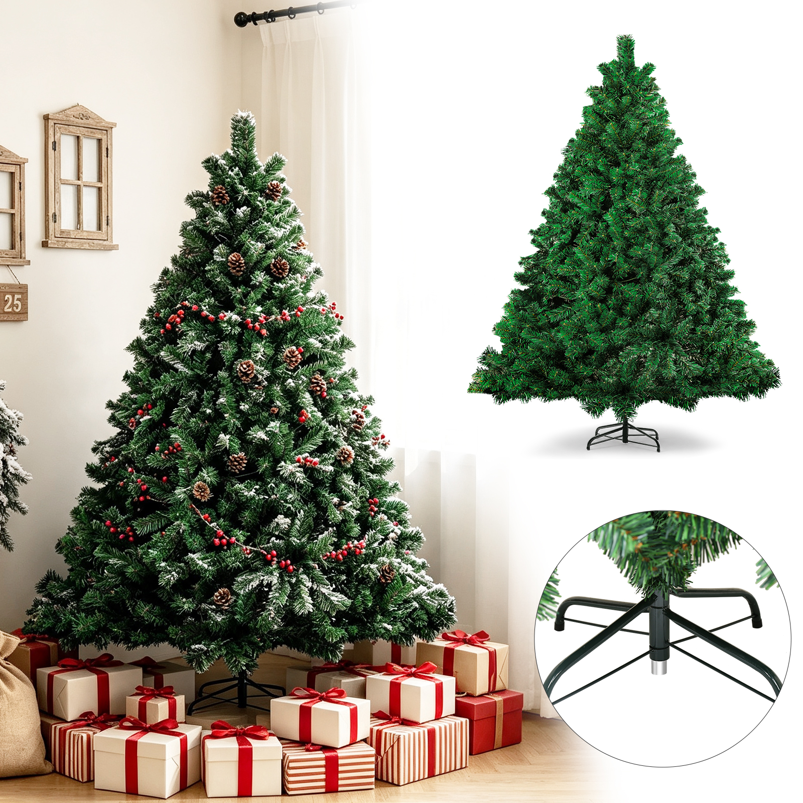 Tolletour 180cm Künstlicher Weihnachtsbaum Mit 650 Spitzen Pvc, Tannenbaum Mit Ständer, Christbaum Kunstbaum Grün