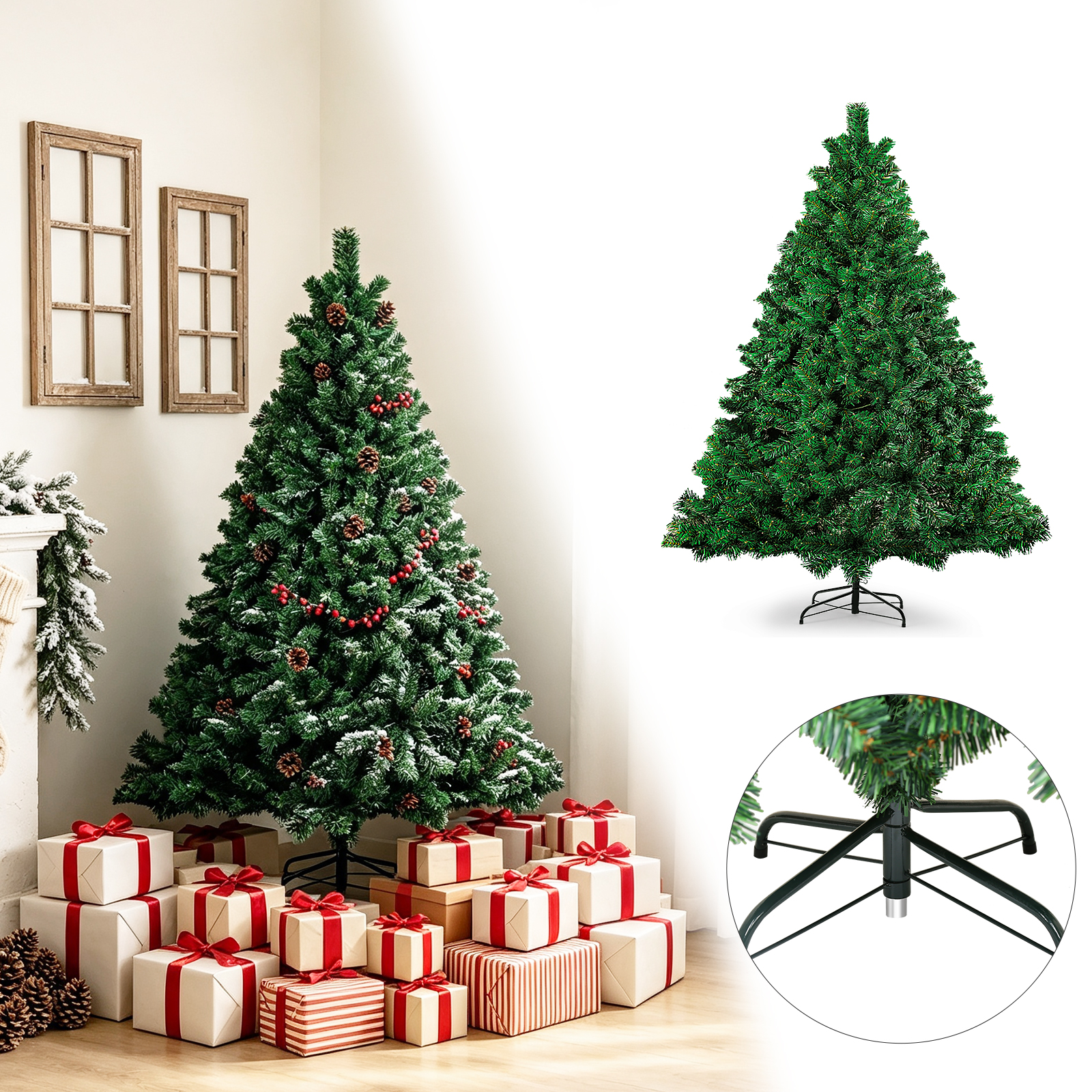 Tolletour 150cm Künstlicher Weihnachtsbaum Mit 400 Spitzen Pvc, Tannenbaum Mit Ständer, Christbaum Kunstbaum Grün