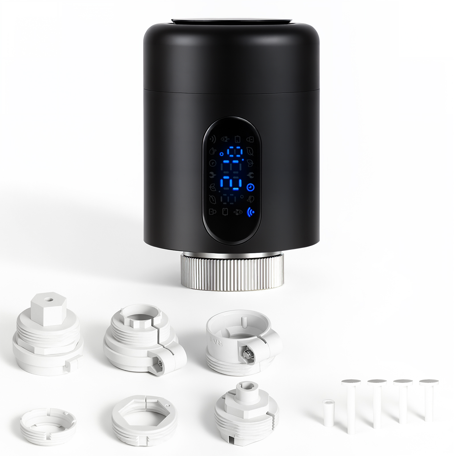 Tolletour Smartes Heizkörperthermostat Wifi, App-steuerung, Smart Life/tuya, 7 Ventiladapter Je Thermostat, Schwarz, 1 Stück