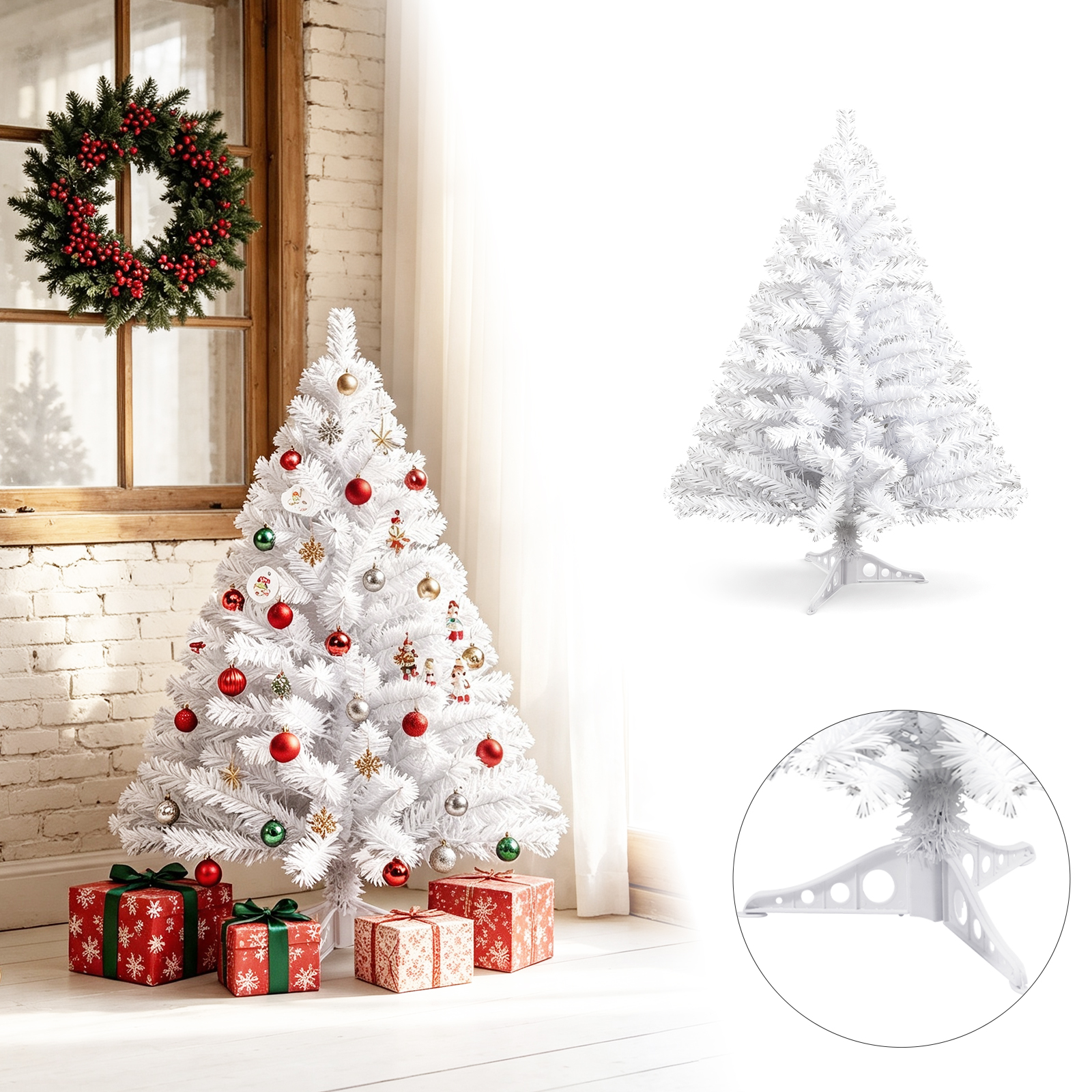 Tolletour 120cm Künstlicher Weihnachtsbaum Mit 220 Spitzen Pvc, Tannenbaum Mit Ständer, Christbaum Kunstbaum Weiß