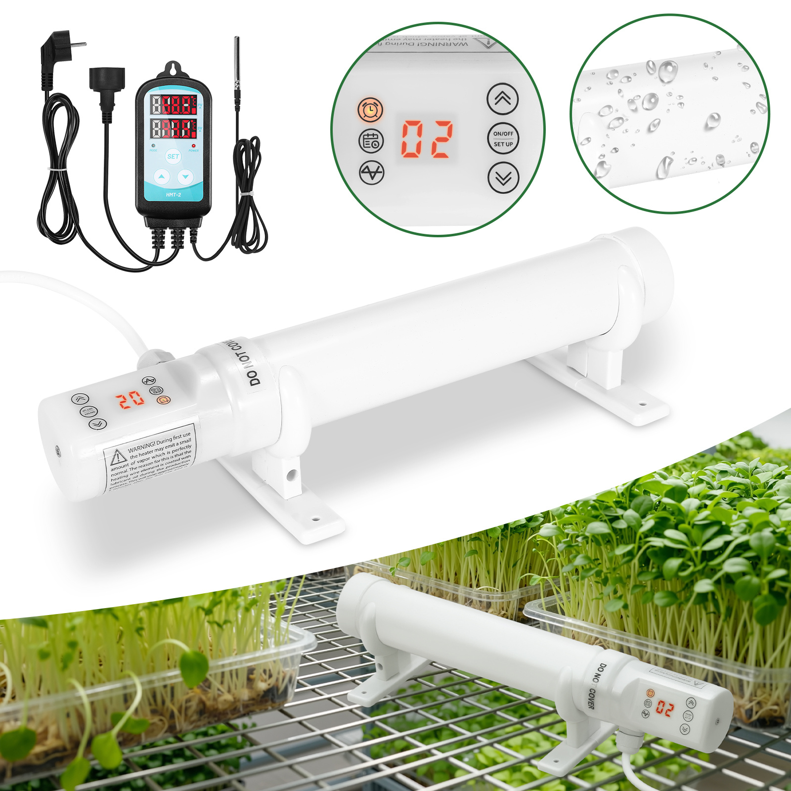 Tolletour Gewächshausheizung 120w Mit 24-stunden-timer, Rohrheizung 640 Mm, Weiß