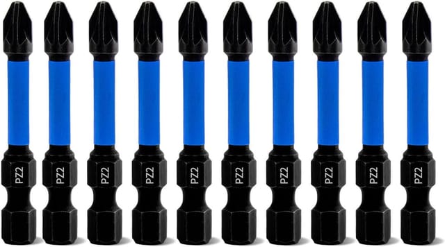 Professionelles Pozidriv-Schraubendreher-Bit-Set, 10-teilig, Länge 50 mm, PZ2 magnetische Schlagschrauber-Bits mit 1/4 Zoll Sechskantschaft - Lntyq