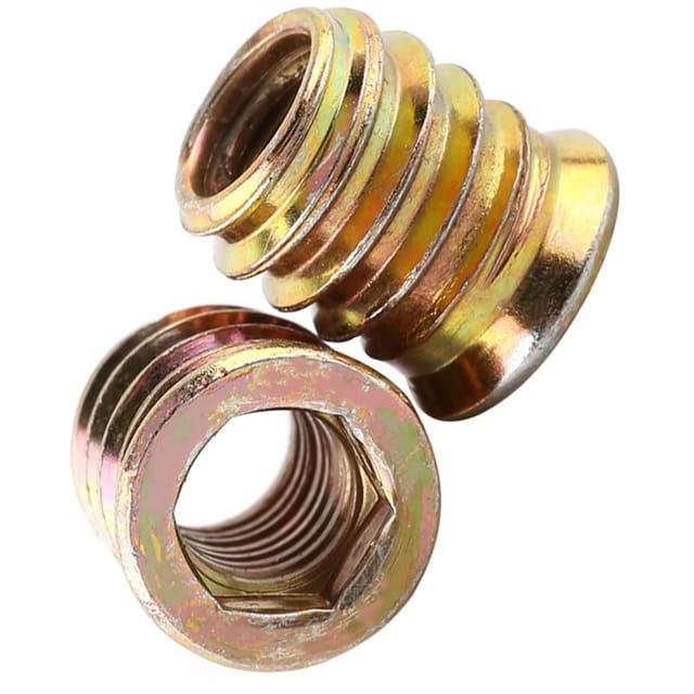 M6 x 10 mm Gewindeeinsatz, Holzeinsatz, Schraubenmuttern, Sechskantmutter mit Gewinde aus Zinklegierung, Einschraubsechskant (100 Stück) - Lntyq