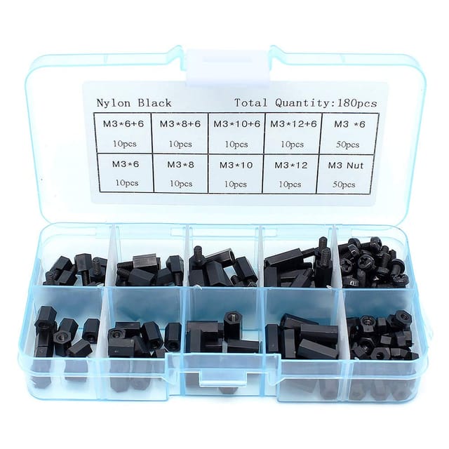 180-teiliges Nylon-Sechskant-Abstandsschrauben-Mutter-Abstands-Sortiment-Set, männlich auf weiblich (M3) - Lntyq