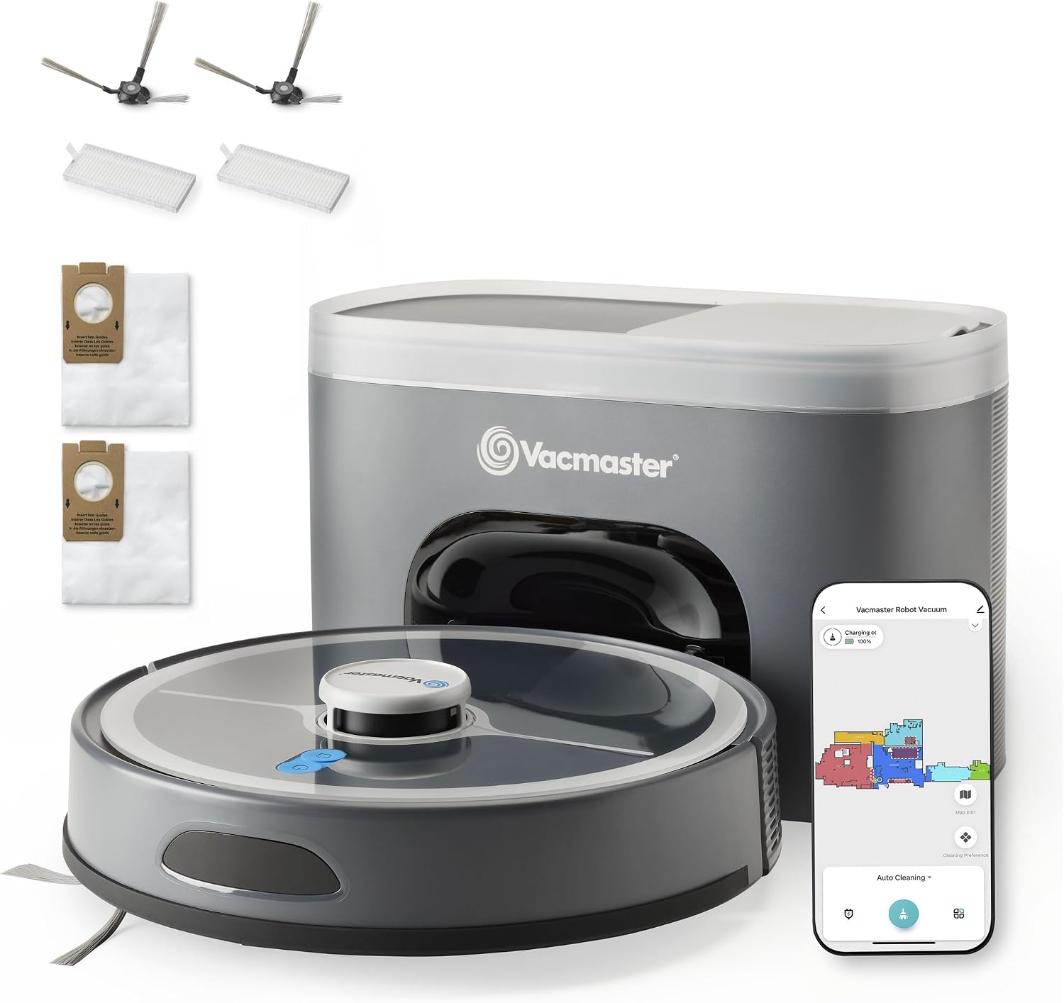 Vacmaster Rei Saugroboter Mit Absaugstation, 4000pa Fersaugleistung, Lidar Navigation & Kartierung, Wlan App & Sprachsteuerung, Roboterstaubsauger Für Tierhaare, Teppich & Hartböden