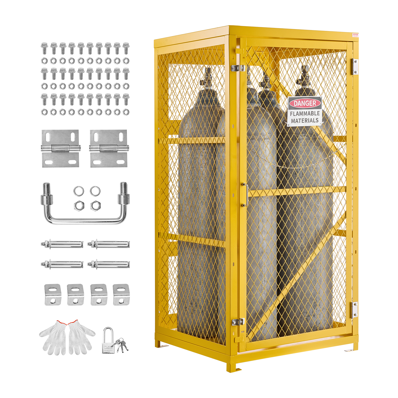 Vevor Gasflaschenschrank 787x762x1650 Mm, Gefahrstoffschrank Für 9 Zylinder, Propangaslagerkäfig Aus Kohlenstoffstahl, Mit Kette, Schloss & Schlüsseln, Für Propangas, Sauerstoff, Stickstoff