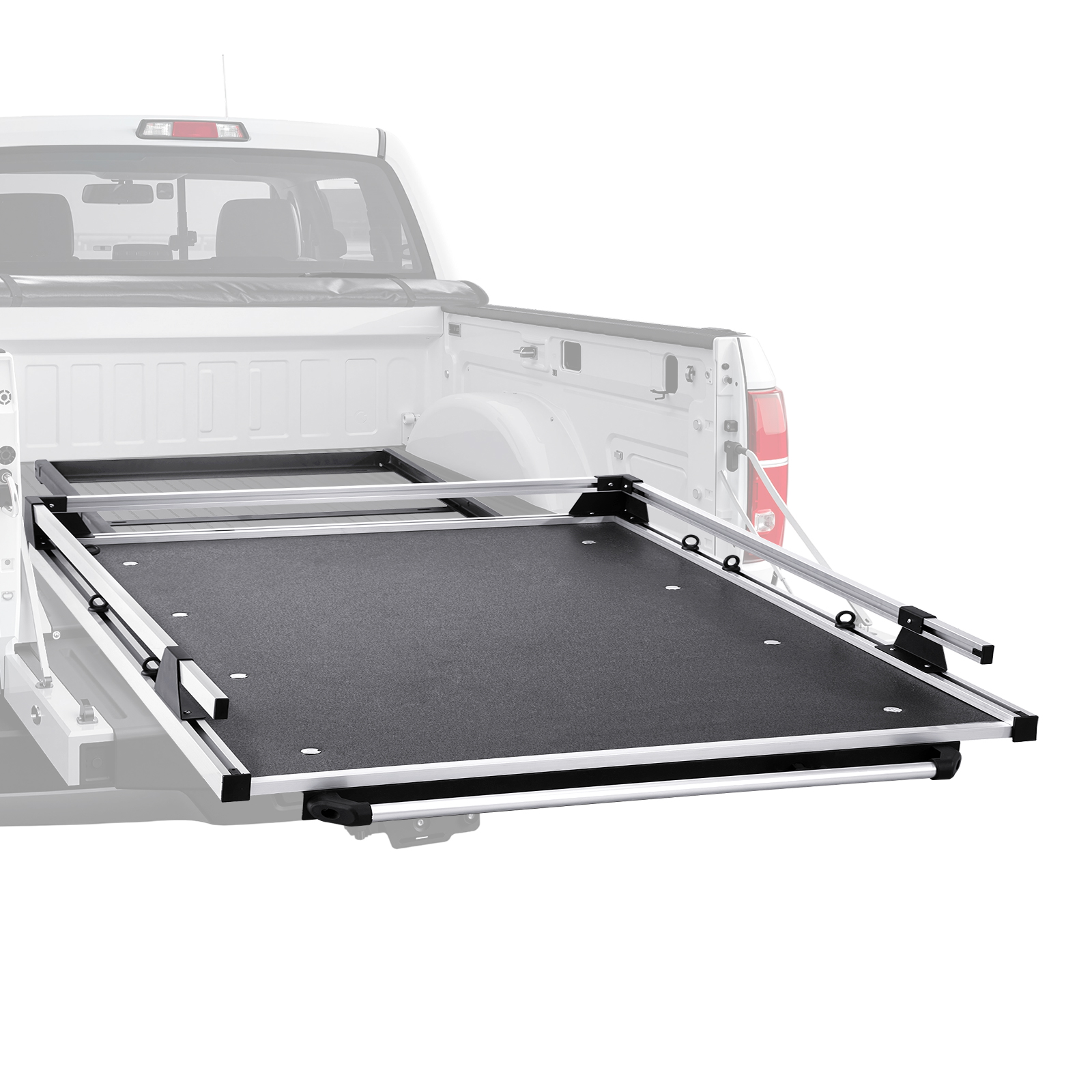 Vevor Ausziehbarer Ladeflächen-organizer (1727 X 1220 Mm) Ladeflächen-aufbewahrungsschublade Mit 453,6 Kg Tragkraft & 6 Beweglichen Ringen Zur Sicherung, Ausziehbares Fach Für Trucks Schwarz